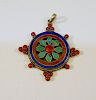 TIBETAN CHINESE STERLING SILVER CORAL & TURQUOISE PENDANT