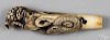 Japanese carved bone snake and frog cane or umbrella grip, ca. 1900, 4 1/2'' h.