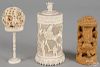 Chinese carved ivory puzzle ball, ca. 1900, together with an ivory potpourri canister