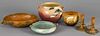 Six pieces of Roseville pottery, largest bowl - 6 1/4'' h., 9'' dia.