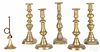 Two pairs of English brass candlesticks, late 19th c.