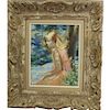 German School Impressionist Painting of Young Girl