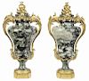 Pair Louis XV Style Marble and Bronze Urns