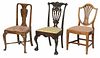 Group of Three Carved and Inlaid Side Chairs
