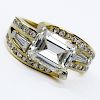 Approx. 3.0 Carat Emerald Cut Diamond and 14 Karat Yellow Gold Ring accented throughout with Baguette and Round Brilliant Cut
