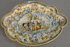 Majolica platter with painted scenes, probably Italian or Portugese, 19th century. lg. 14in., wd. 10in.
