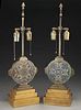 Pr. French champleve moon vase lamps