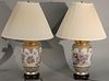 Pair of Rose Famille style table lamps. vase ht. 11in.