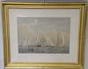 Pair of Fred S. Cozzens colored lithographs, sailing vessels at bregatta and small ship with early American flag and sailing