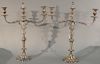 Sheffield silverplated candelabra having repousse floral style bobeches and base, marked: Warranted silver mounted, 19th
