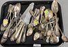 Large group of sterling silver flatware to include 28.9 troy ounces of sterling, plus 5 weighted knives and 7 troy ounces of