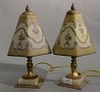 Pair of boudoir lamps with reverse painted shades. ht. 14in. Provenance: Property from the Estate of Frank Perrotti Jr. of Ha