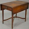 Federal mahogany drop leaf Pembroke table with arch stretcher base with drawer, circa 1790, ht. 28in., top. 20 1/2" x 32"