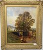 J. Harmsworth, oil on canvas, The Old Lock Near Winchester, landscape in Victorian frame, unsigned, 25.5" x 20.5".