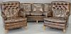 Two piece lot to include a pair of Loeblein leather easy chairs and Loeblein leather sofa (wd. 75in.)