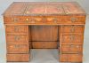 George IV fruitwood partner's desk with leather top and center lift top opening. ht. 31in., top: 37" x 48"