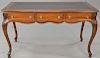 Contemporary desk/table with insert leather top, ht. 31 1/2in., top. 31 1/2" x 58 1/2"