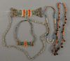Group of five Egyptian Faience necklaces and bracelets.