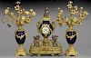 3 Pc. Gilt bronze & porcelain clock garniture set,
