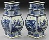 Pr. Chinese blue and white porcelain square vases,
