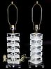 PAIR MODERN LUCITE STACKED LAMPS