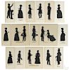 Collection of sixteen cutout and drawn silhouettes