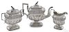 New York three-piece silver tea service