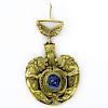 Antique AGL Certified Ceylon Oval Cabochon No Heat Sapphire and Heavy 18 Karat Yellow Gold Watch Fob with Small Old Cut Diamo