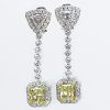 3.55 Carat TW Trillion and Round Brilliant Cut Diamond and 18 Karat Yellow and White Gold Pendant Earrings