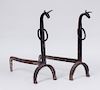 FRENCH WROUGHT-IRON BULL-FORM ANDIRONS