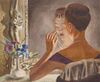ATTRIBUTED TO MILTON BELLIN (b. 1913): WOMAN WEARING PEARLS IN A MIRROR