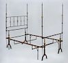 WROUGHT-IRON AND BRASS TALL-POST BEDSTEAD