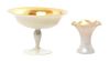 A Steuben Gold Aurene and Calcite Compote, Diameter of first 8 inches.