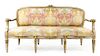 * An Italian Painted and Parcel Gilt Settee Height 37 1/2 x width 69 x depth 23 inches.
