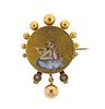 Antique 18K Gold Diamond Pearl Enamel Brooch