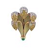 18k Gold Diamond Emerald Enamel Brooch Pin