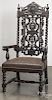 Gothic revival carved oak armchair, ca. 1900.