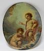 European Double Sided O/B Putti Woman Painting