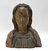 18C Italian Polychrome Carved Wood Bust of Madonna