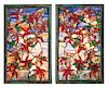 Two Tiffany Studios Leaded Glass Windows, Height overall 15 3/4 x width 25 7/8 inches.