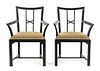 A Pair of Ebonized Open Armchairs, Height 34 3/4 inches.