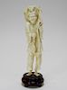 Chinese Carved Ivory Fisherman Figure w/ Lotus Hat