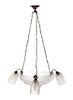 An Art Nouveau Molded and Frosted Glass Four-Light Chandelier, Height 33 inches.
