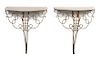 A Pair of Art Deco Gilt Metal Console Tables, Height 36 x width 33 x depth 12 inches.