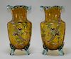 PR Moser Aesthetic Amber Glass Enameled Vases