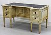 19C. French Louis XVI Faux Marble Leather Top Desk