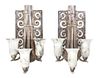 A Pair of French Art Deco Silvered Bronze and Alabaster Three-Light Sconces, Height 18 1/4 inches.