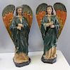 Pair of Antique Painted and Carved Wood Angels.
