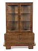 An Art Deco Burl Veneer Vitrine Cabinet, Height 70 x width 51 1/2 x depth 21 inches.