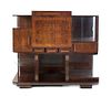 An Art Deco Burl Veneer and Chromed Bar Cabinet, Height 57 1/2 x width 67 x depth 22 inches.